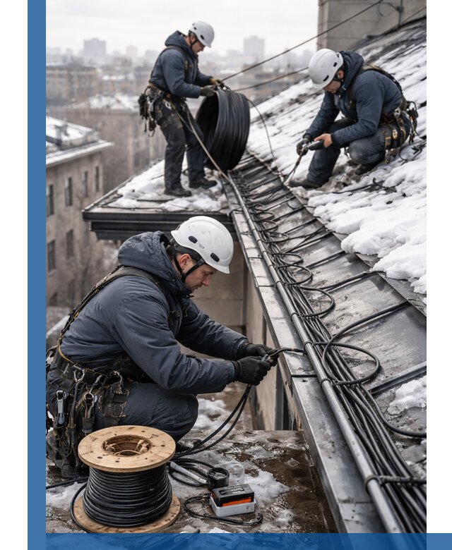 Монтаж греющего кабеля на кровле в Омске под ключ