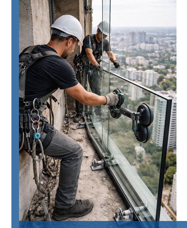 Монтаж стеклянных ограждений под ключ с гарантией в Омске