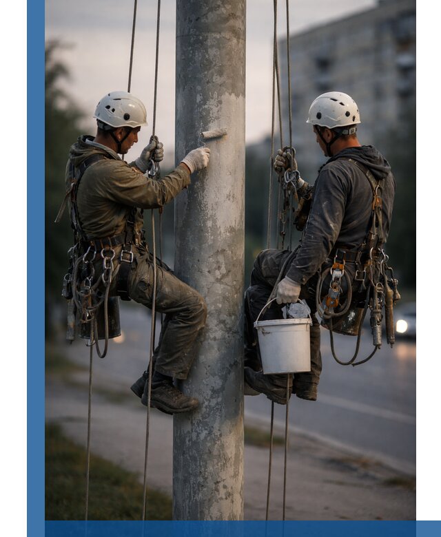 Покраска опор освещения и антикоррозийная защита в Омске