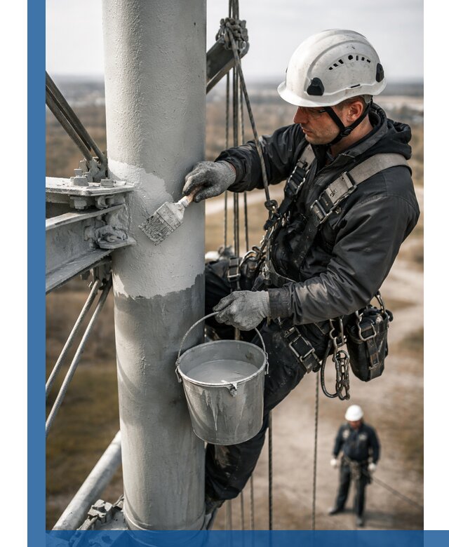 Покраска мачт связи в Омске промышленными альпинистами