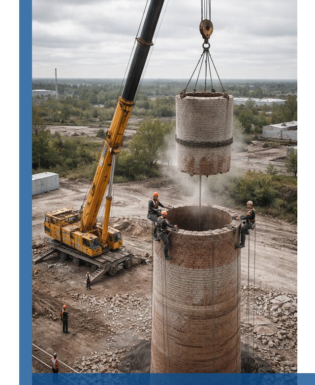 Демонтаж дымовой трубы в Омске с гарантиями безопасности