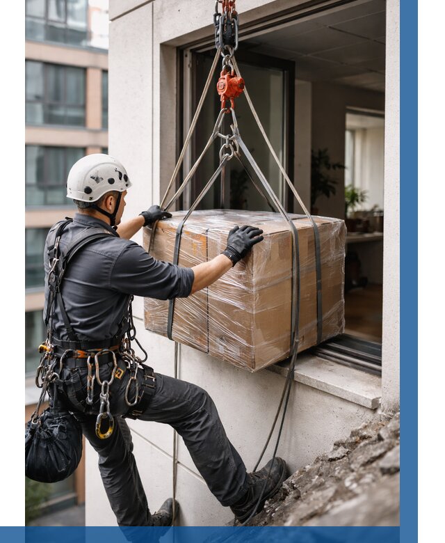 Подъем груза через окно в Омске от 4666 р. | ВЫСОТНИК-Омс