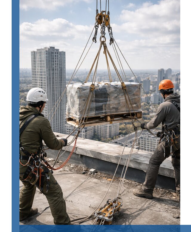 Подъем и монтаж крупногабаритных грузов на крышу в Омске