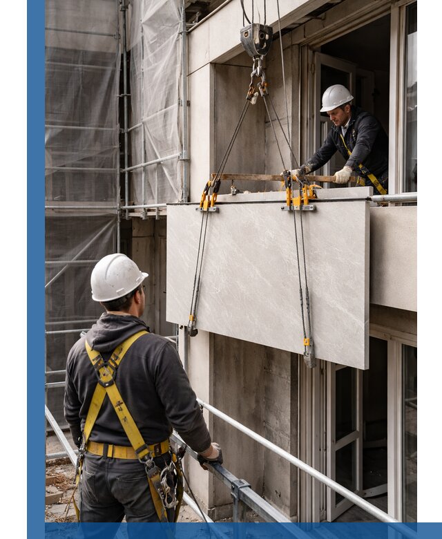 Подъем керамогранита на этаж в Омске грузчиками и техникой