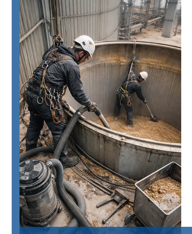 Профессиональная чистка зерновых бункеров в Омске с выездом