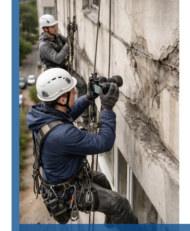 Фотофиксация дефектов фасада с высотной съемкой в Омске