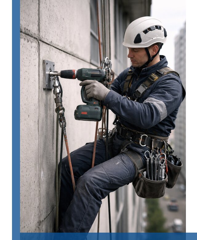 Установка анкерных точек для высотных работ в Омске