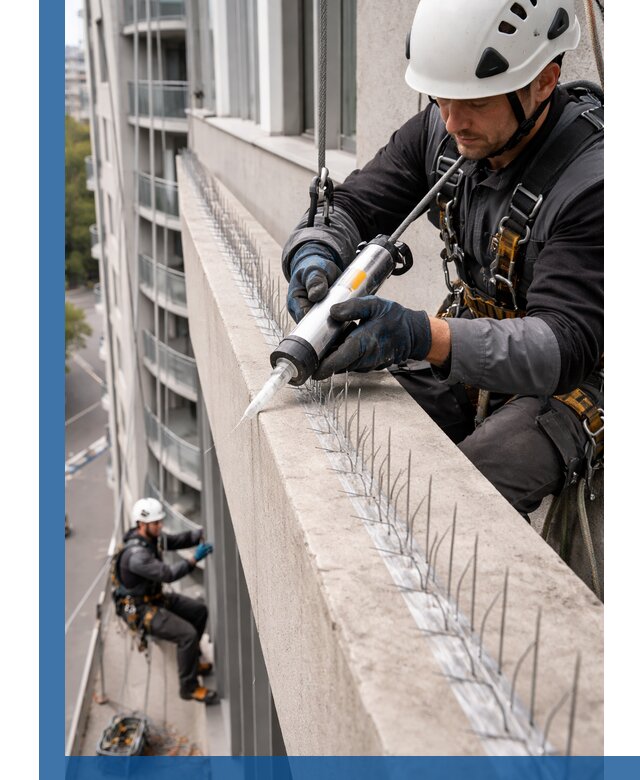 Установка шипов от птиц на фасадах и кровлях в Омске